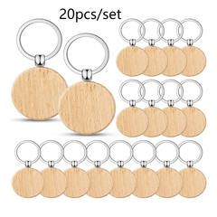 20pcs Blank Wooden Key Tag Key Chain DIY Wood Engraving Key Ring Blanks