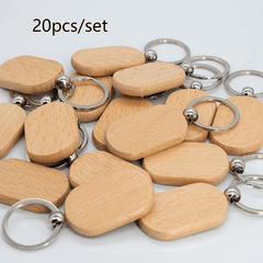 20pcs Blank Wooden Key Tag Key Chain DIY Wood Engraving Key Ring Blanks