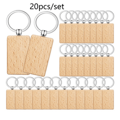 20pcs Blank Wooden Key Tag Key Chain DIY Wood Engraving Key Ring Blanks