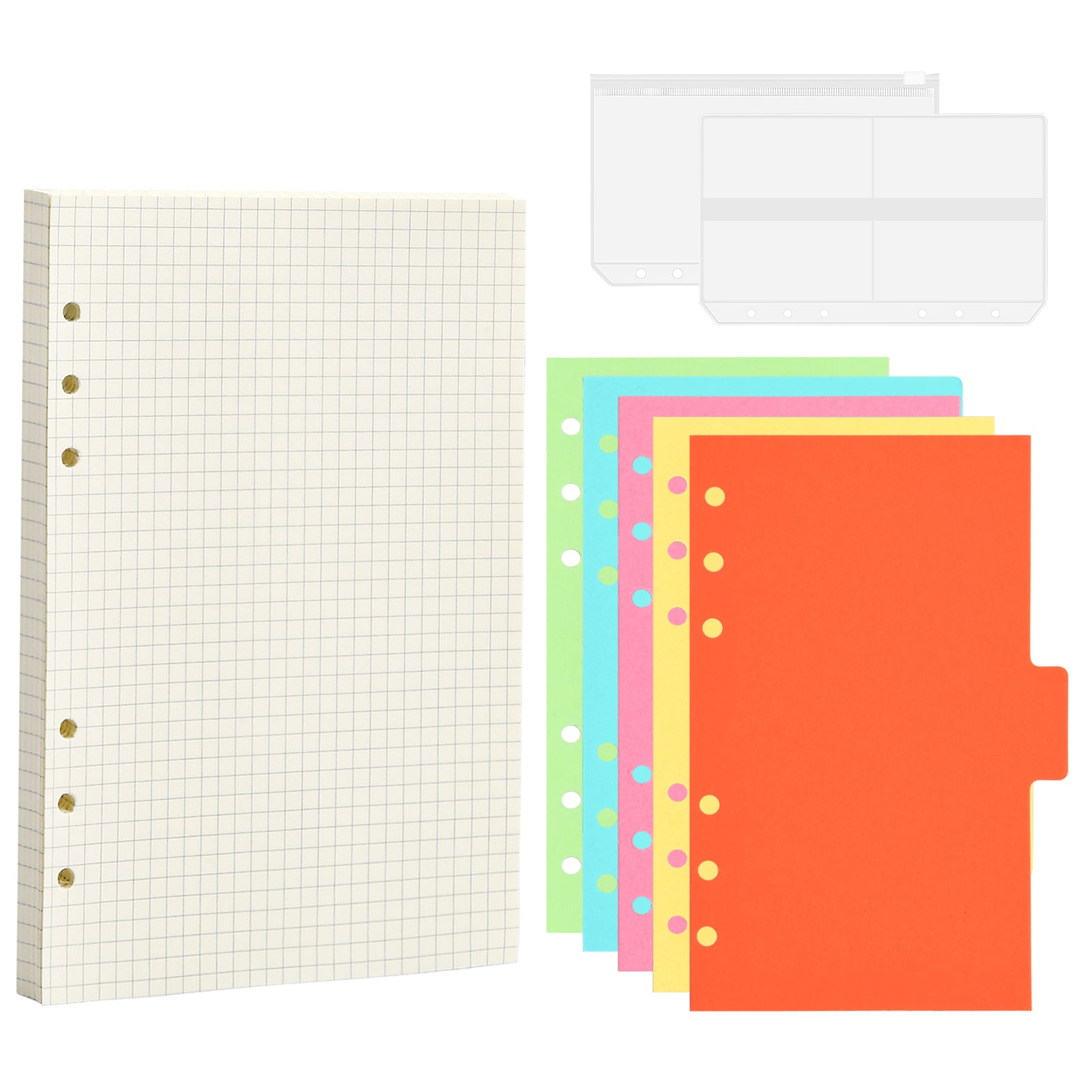 A6 Refillable Lined Paper Set, 80 Sheets, 6 Ring Binder Notebook