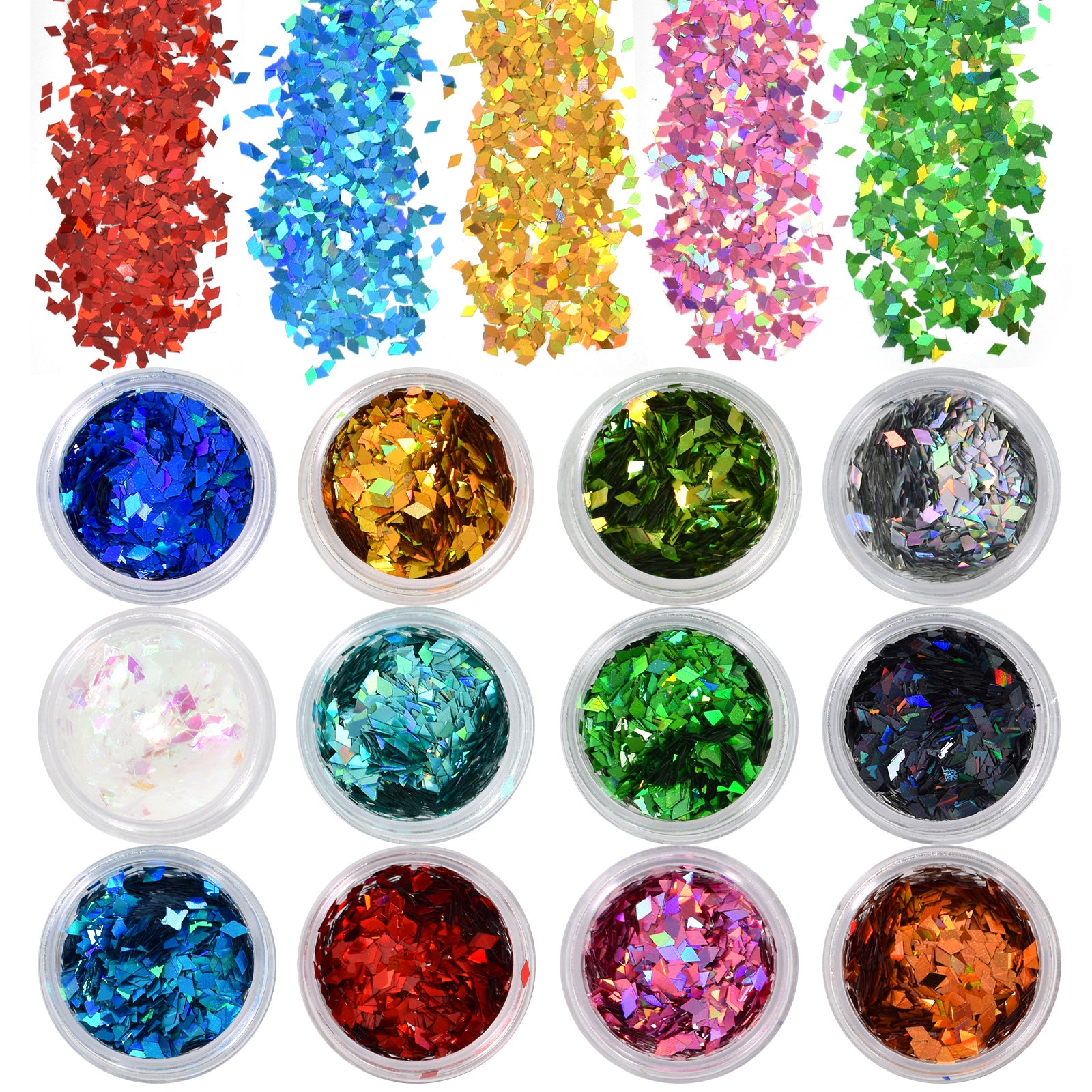 12Pcs Nail Glitter Holographic Makeup Face Hair Glitter