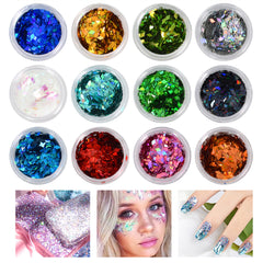 12Pcs Nail Glitter Holographic Makeup Face Hair Glitter