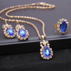 Water Drop Shape Jewelry Set Pendant Necklace & Drop Hook Earring & Ring