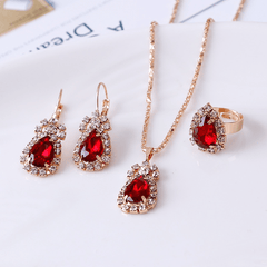 Water Drop Shape Jewelry Set Pendant Necklace & Drop Hook Earring & Ring