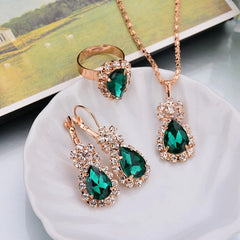 Water Drop Shape Jewelry Set Pendant Necklace & Drop Hook Earring & Ring