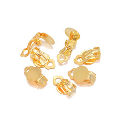 50pcs Golden Ear Clip Base Earrings Blank Setting Fit 10mm Glass Cabochons