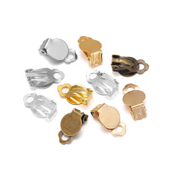 50pcs Golden Ear Clip Base Earrings Blank Setting Fit 10mm Glass Cabochons