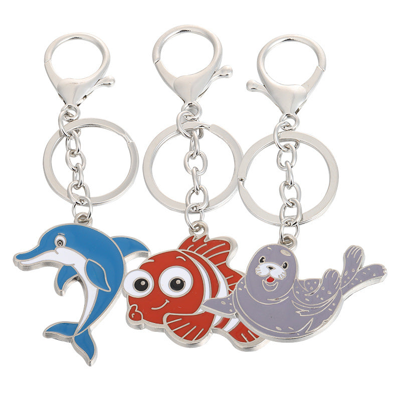 Metal Marine Animal Key Chain Dolphin Sea Lion Goldfish Key Ring