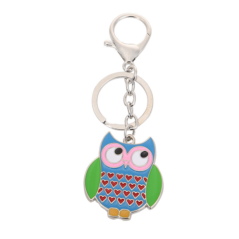 Cartoon Flamingo Owl Metal Keychain Pendant For Girls