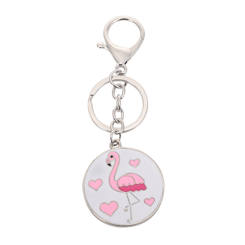 Cartoon Flamingo Owl Metal Keychain Pendant For Girls