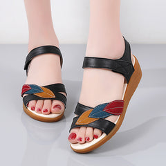 Women's Leaf Pattern Summer Wedge Sandals Ankle Strap Sports Sandals