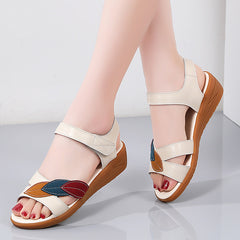 Women's Leaf Pattern Summer Wedge Sandals Ankle Strap Sports Sandals