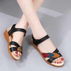 Women's Leaf Pattern Summer Wedge Sandals Ankle Strap Sports Sandals