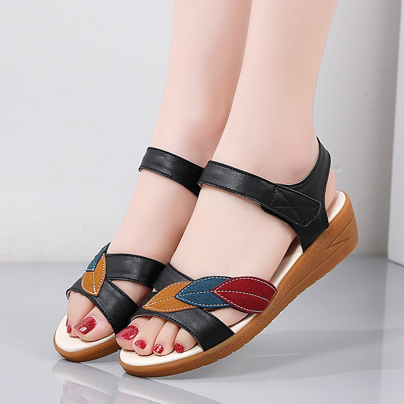 Women's Leaf Pattern Summer Wedge Sandals Ankle Strap Sports Sandals