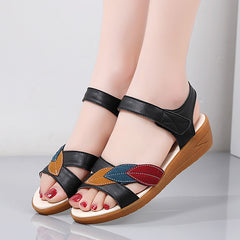 Women's Leaf Pattern Summer Wedge Sandals Ankle Strap Sports Sandals