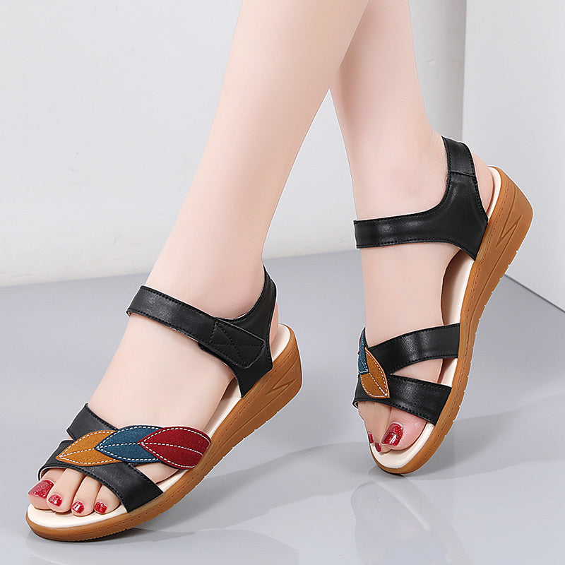 Women's Leaf Pattern Summer Wedge Sandals Ankle Strap Sports Sandals