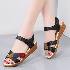 Women's Leaf Pattern Summer Wedge Sandals Ankle Strap Sports Sandals