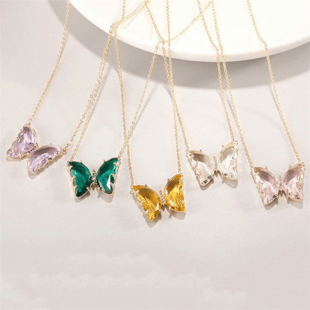 Green Butterfly Pendant Necklace Choker Collarbone Chain