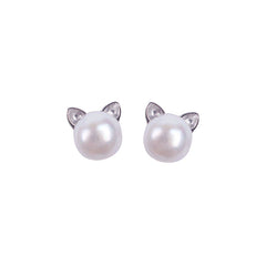 Faux Parl Decor Cat Stud Earrings For Girls