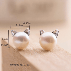 Faux Parl Decor Cat Stud Earrings For Girls