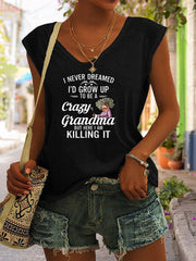 Crazy Grandma Print Top Summer Casual Top Women's Clothing