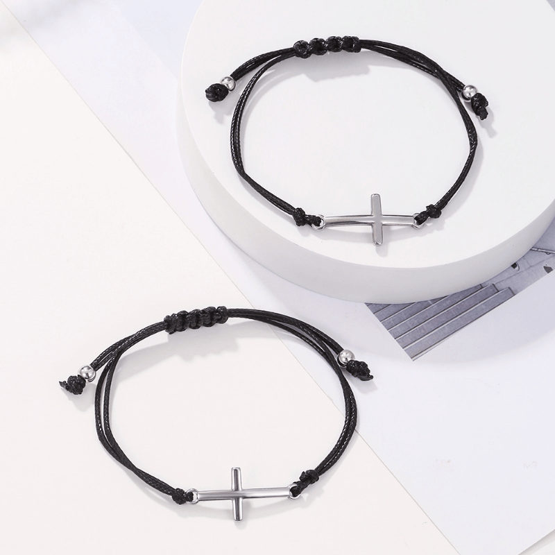 2pcs Stainless Steel Cross Bracelets for Kids and Couples
