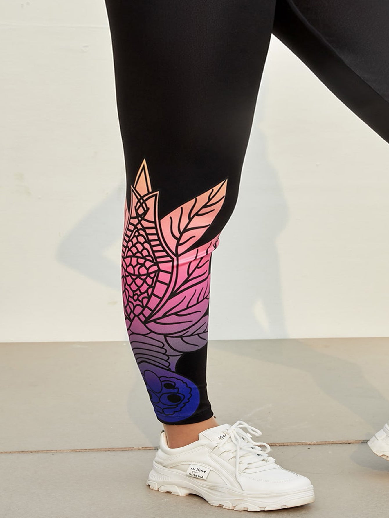 Floral Print Plus Size Sports Leggings High Rise Skinny Fitness Leggings