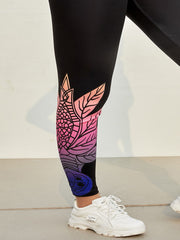 Floral Print Plus Size Sports Leggings High Rise Skinny Fitness Leggings