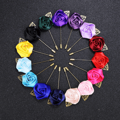 Golden Leaf Rose Flower Men's Brooch Red Flower Tassel Chain Suit Access