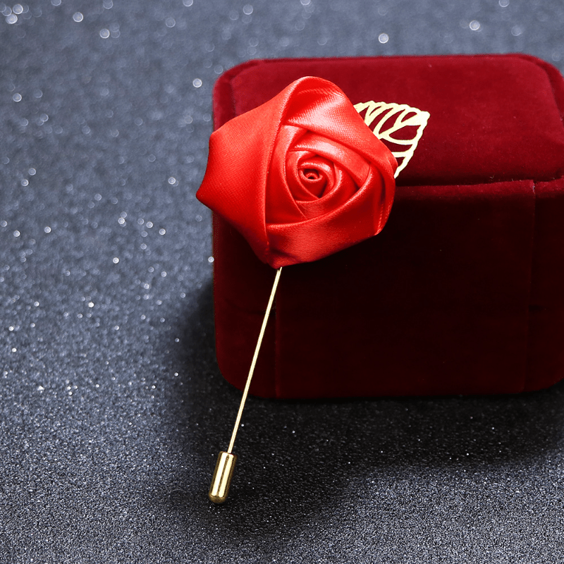 Golden Leaf Rose Flower Men's Brooch Red Flower Tassel Chain Suit Access