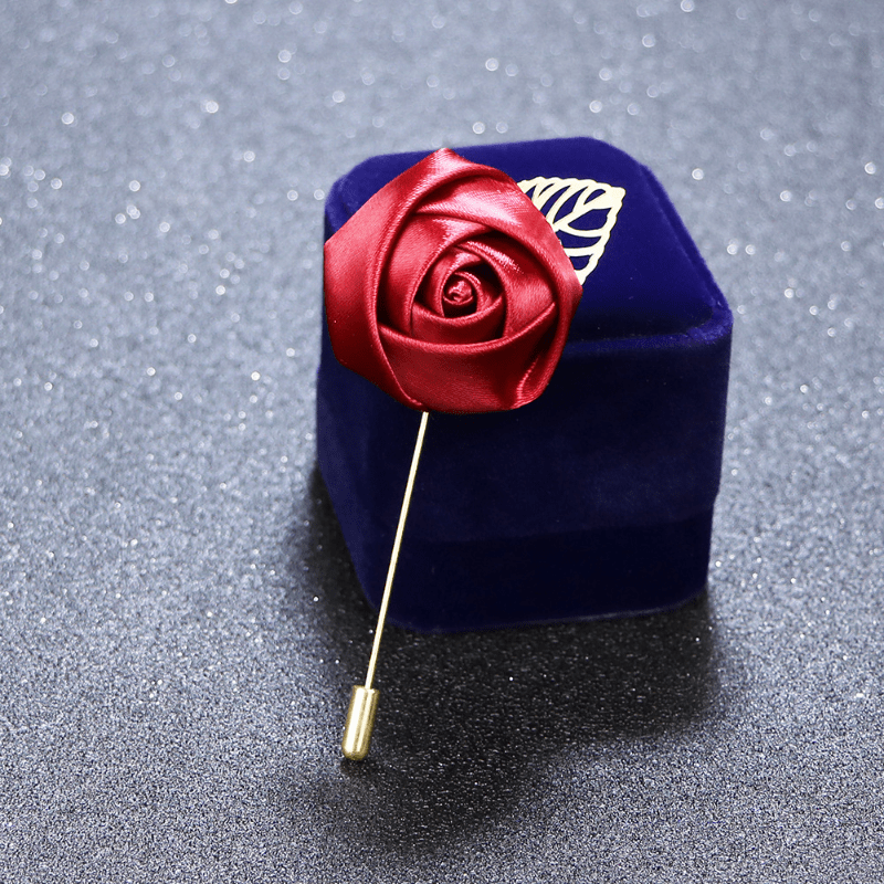 Golden Leaf Rose Flower Men's Brooch Red Flower Tassel Chain Suit Access