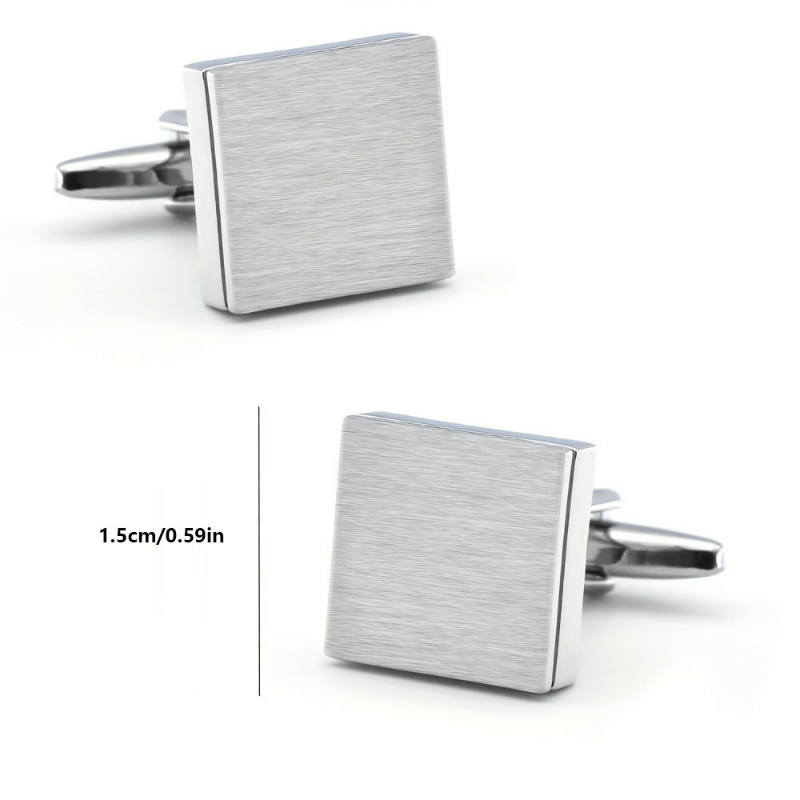 French Shirt Button Square Silver Men's Cufflinks