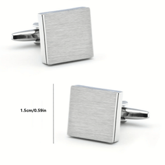 French Shirt Button Square Silver Men's Cufflinks