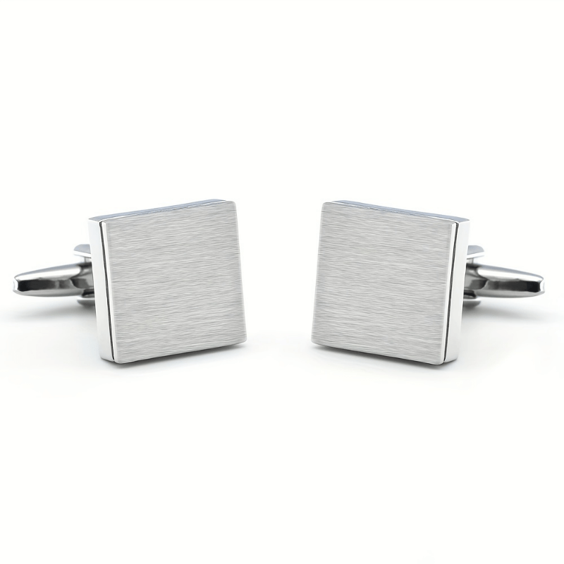French Shirt Button Square Silver Men's Cufflinks
