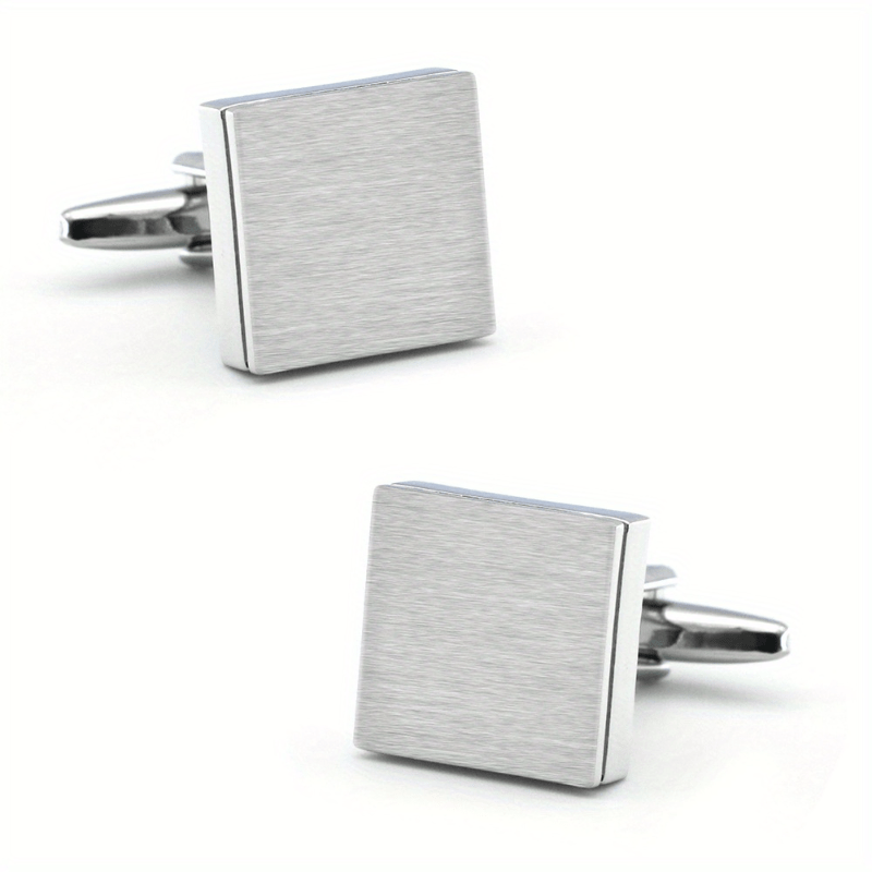 French Shirt Button Square Silver Men's Cufflinks
