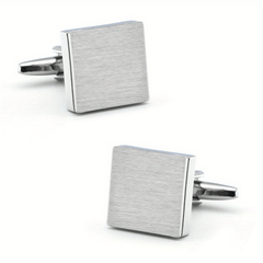 French Shirt Button Square Silver Men's Cufflinks