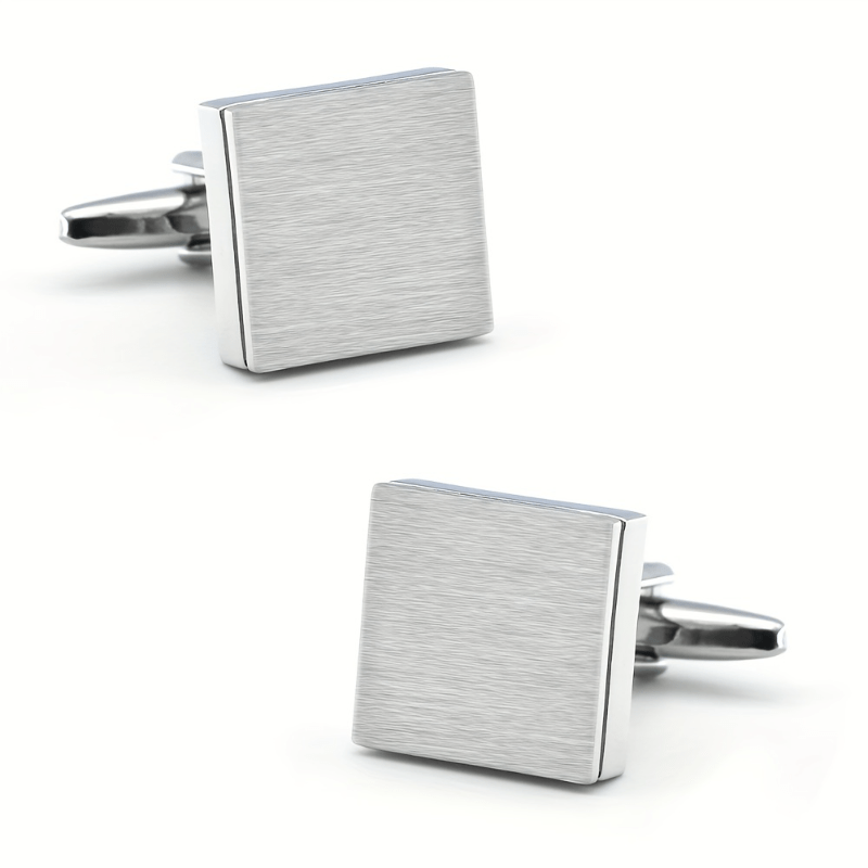 French Shirt Button Square Silver Men's Cufflinks