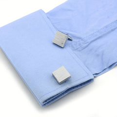 French Shirt Button Square Silver Men's Cufflinks