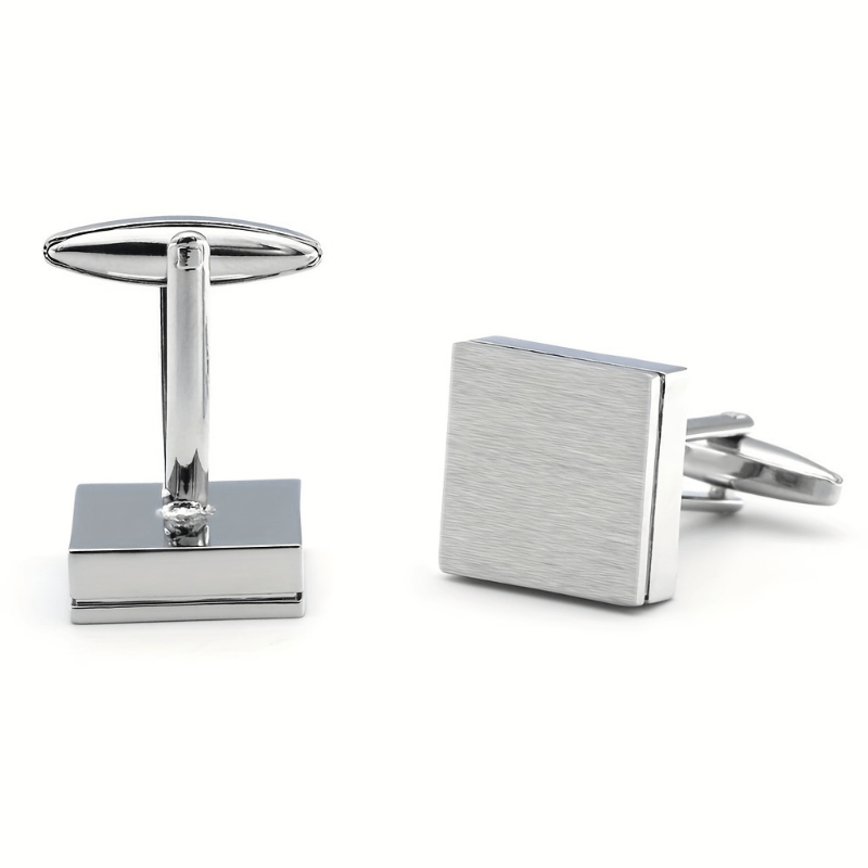 French Shirt Button Square Silver Men's Cufflinks