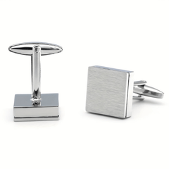 French Shirt Button Square Silver Men's Cufflinks