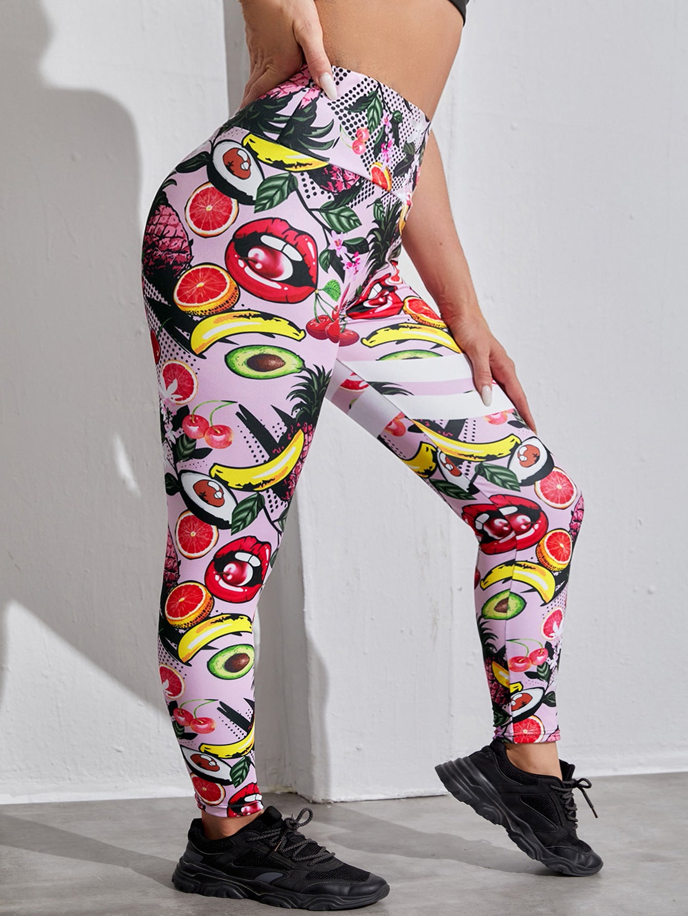 Fruit Print High Rise Fitness Leggings