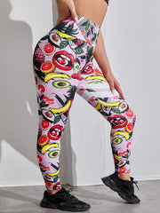 Fruit Print High Rise Fitness Leggings