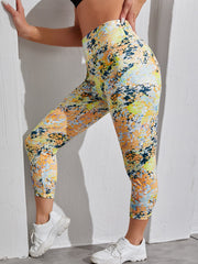 Allover Print Wide Band Waist High Rise Skinny Fitness Leggings