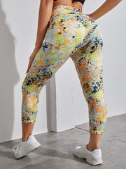 Allover Print Wide Band Waist High Rise Skinny Fitness Leggings