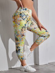 Allover Print Wide Band Waist High Rise Skinny Fitness Leggings
