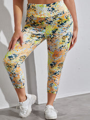 Allover Print Wide Band Waist High Rise Skinny Fitness Leggings