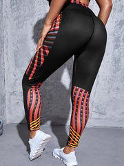 Colorblock Stripe Print High Rise Fitness Leggings