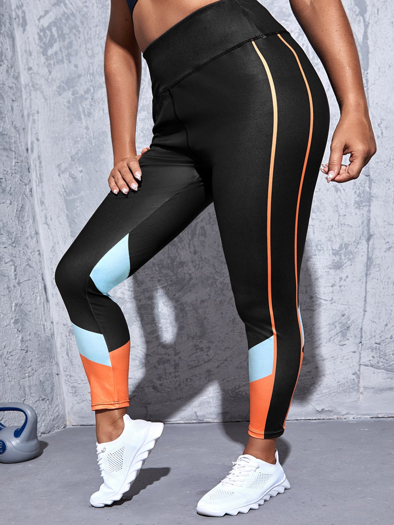 Colorblock Geometric Print High Rise Fitness Leggings