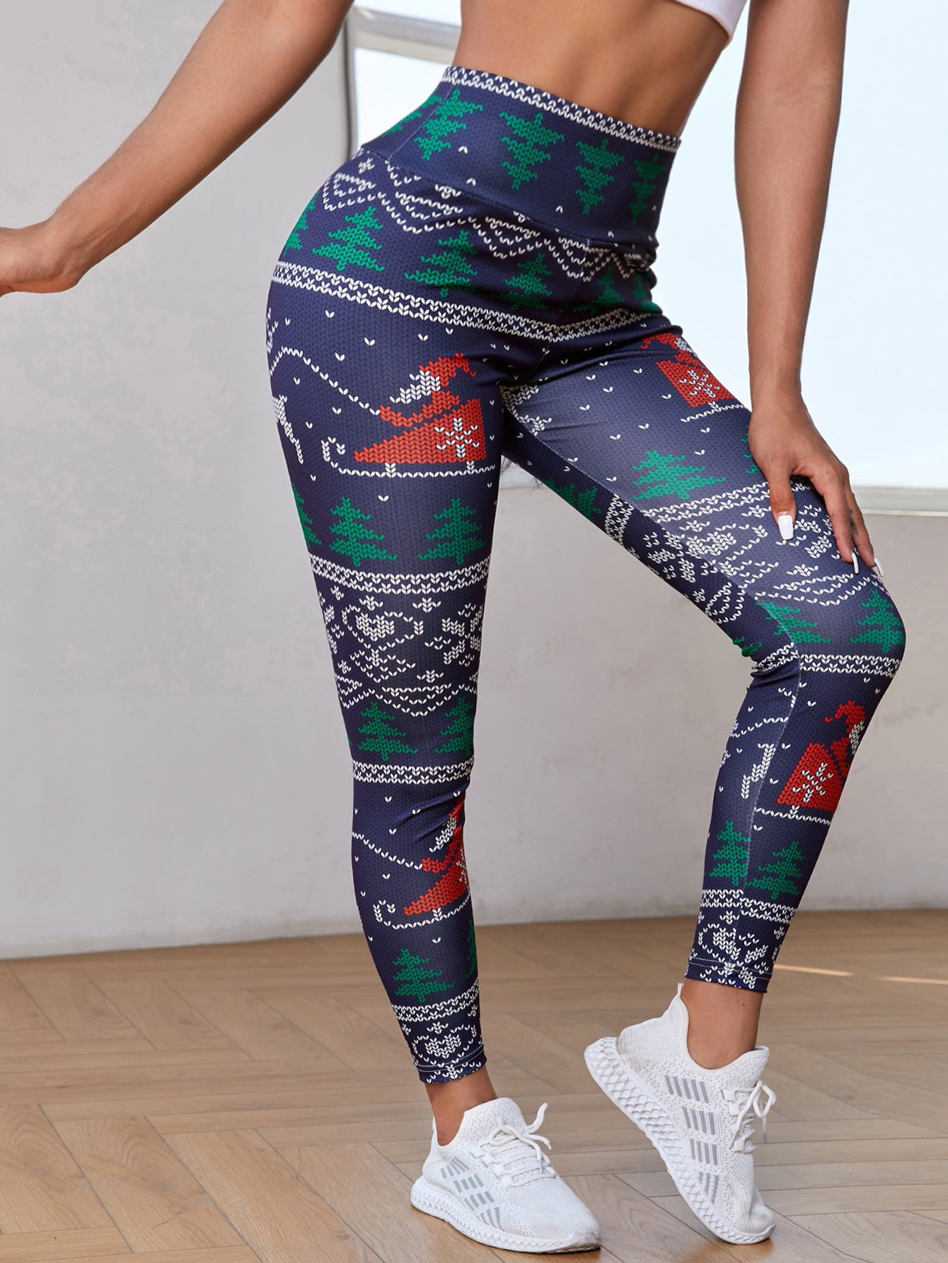 Christmas Sports Leggings - Colorblock Graphic Print