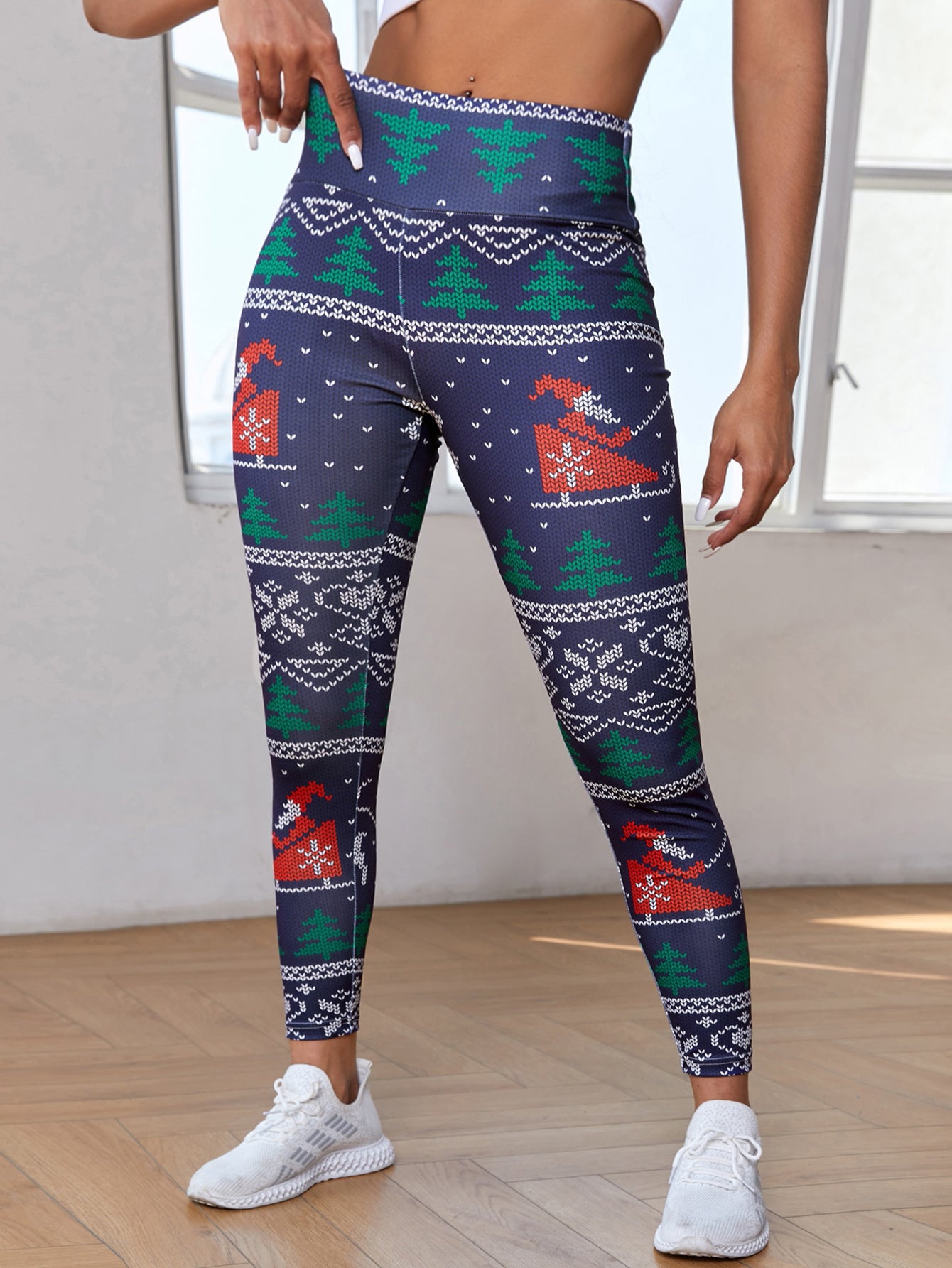 Christmas Sports Leggings - Colorblock Graphic Print